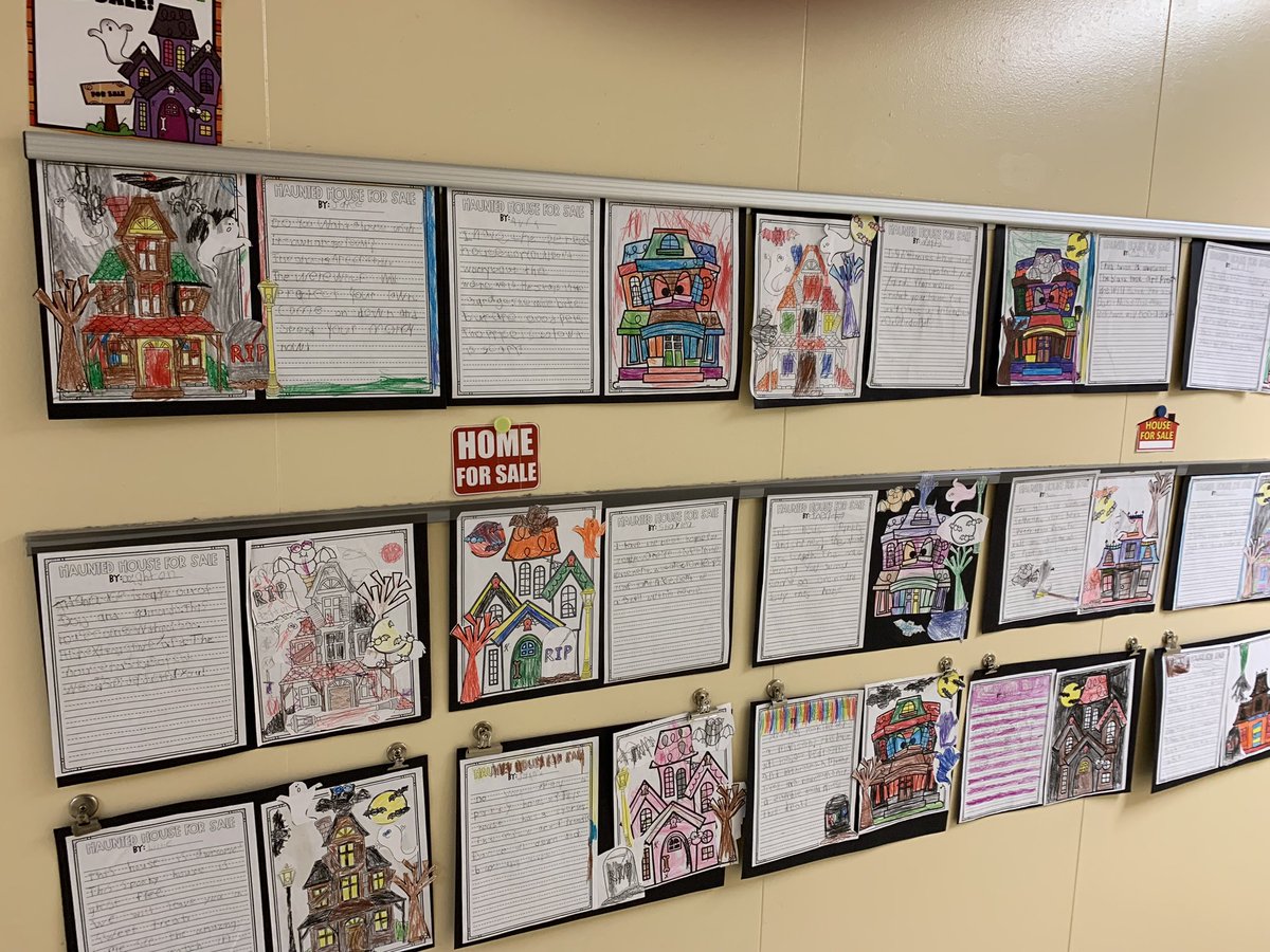 TisEmch's tweet photo. Want to buy a house? First grade students in Mrs. Tenant’s class designed, built, and wrote persuasive sentences to try to sell their spooky houses.  #wetzelpride #sls # wcs https://t.co/dfHvFRlZix