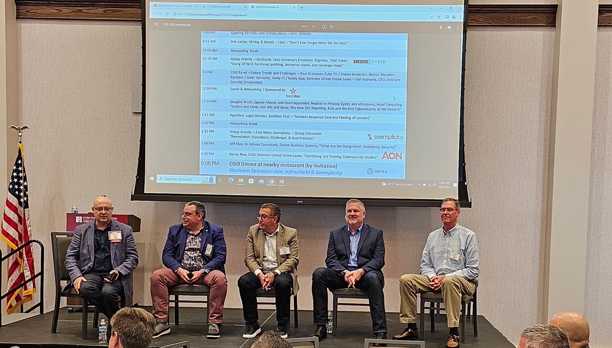 onShore Security is proud to sponsor CornCon 2023! Our CEO, Stel Valavanis, is at the conference in Davenport this week. Pictured here at yesterday's CISO Summit. Check out the full agenda at buff.ly/2L89x81