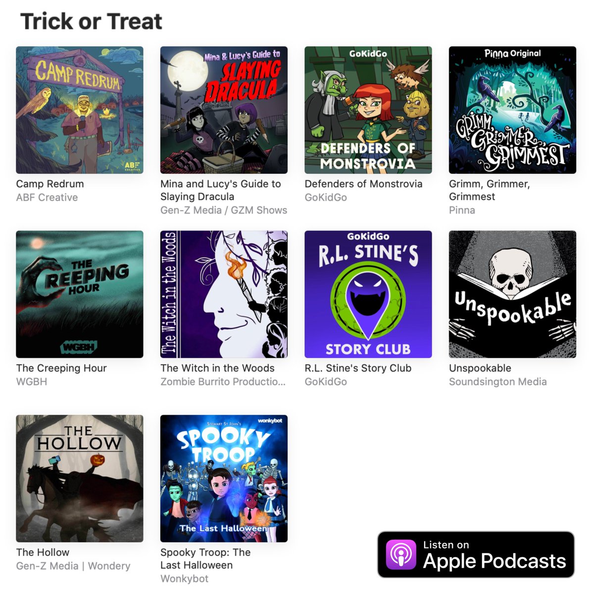 Huge thanks to @ApplePodcasts for once again including Unspookable on the 'Trick or Treat' #Halloween Podcast Playlist with so many other terrific shows. Subscribe to Unspookable now on Apple Podcasts so you don't miss anything we have planned for this spooky season.