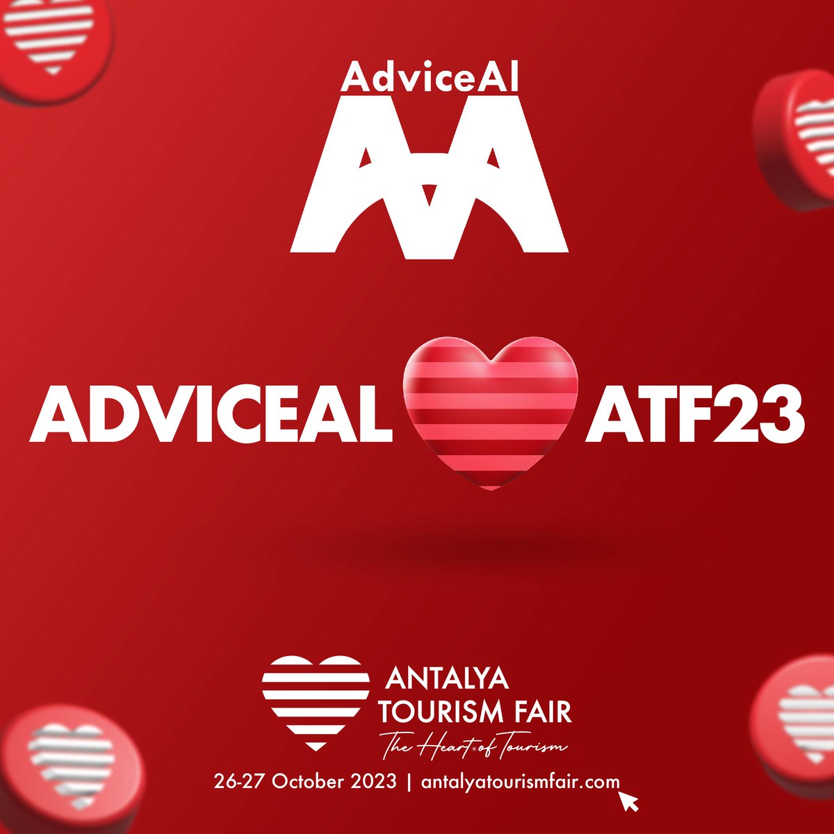 atfturkiye's tweet photo. ADVICEAL♥️#ATF23

ATF23’te AdviceAl da bizimle!
Katılımları için kendilerine teşekkür ederiz. Turizmin kalbi ATF23’te görüşmek üzere…

♥️ATF23 - The Heart of Tourism
🗓26 -27 Ekim | October 2023
📍ANFAŞ

#antalyatourismfair #antalyaturizmfuarı #antalya #antalyaturkey https://t.co/EoFQdt79g6