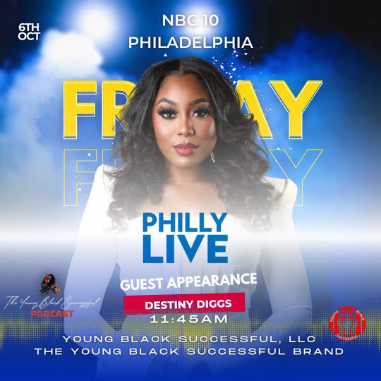 destiny_diggs's tweet photo. Today is the day! Join me on @nbcphillylive (NBC 10 Philadelphia) at 11:45am with @aunyealachelle as we discuss The Young Black Successful Brand, The Young Black Successful Podcast, and Faith &amp; Radio🎙️🤍🙏🏾

#DestinyDiggs #YoungBlackSuccessful #TheYoungBlackSuccessfulPodcast https://t.co/rfkJAcOpcX