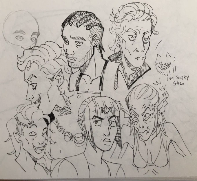 sketched the bg3 gang from memory last night before bed and you can see where I completely gave up