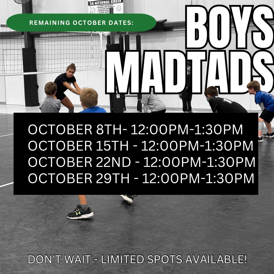 Guess what! Madfrog is offering BOYS MADTAD CLINICS AGAIN! Head over to register your 1st-5th grader. Spots limited!