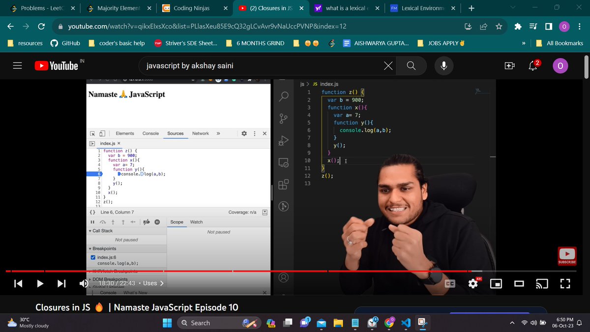 Aishwarya_1007's tweet image. So today I learnt &quot;Closures in JS 🔥&quot;
 from   Namaste JavaScript series by
@akshaymarch7
Thank you so much Akshay Sir for such a  valuable content 😌
[Literally you can make anyone fall in love with JS❤️]
#NamasteJavascript