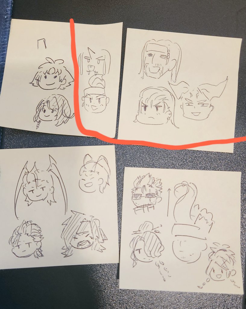 会社の人とうる覚えFFXキャラ描いてたー。赤枠下が私 (掲載許可済) 
