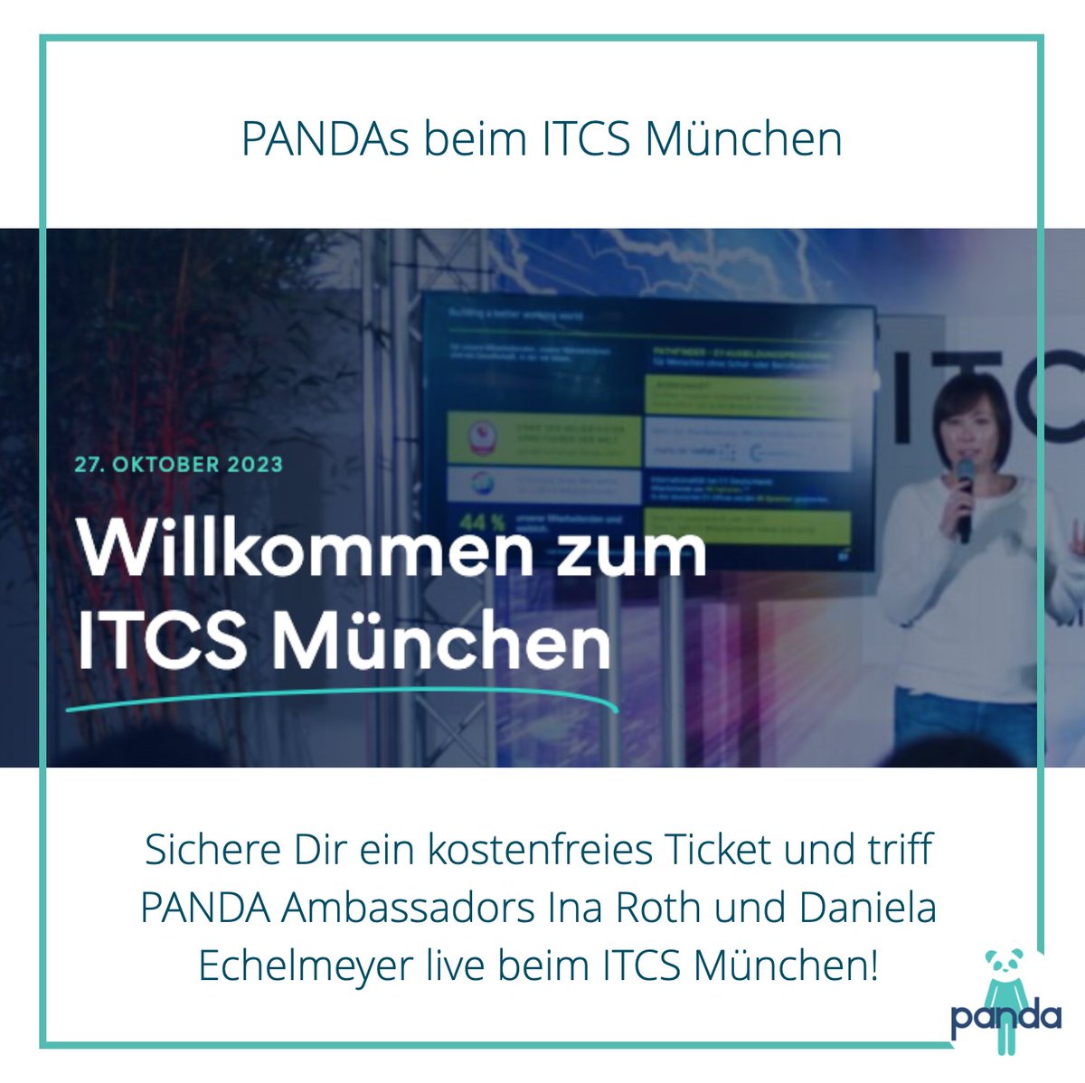 we_are_panda's tweet image. Am 27. Oktober findet der ITCS München statt: Tech Konferenz, IT-Jobmesse und Festival in einem. 100+ Ausstellende, 50+ Vorträge, Keynotes und Workshops erwarten Euch. PANDA Ambassador Ina Roth ist eine der Speaker*innen. Mehr Infos &amp;amp; kostenfreie Tickets: it-cs.io/events/muenche…