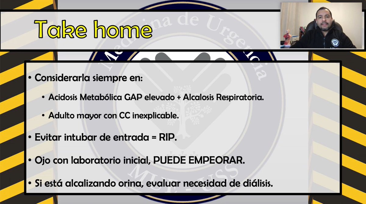 MUE_USS's tweet photo. Dr Astorga nos habla de Intoxicación por Salicilatos⚠️cuadro clínico poco frecuente, pero letal si no se piensa a tiempo ni se maneja de forma adecuada1️⃣Enfrentamiento estructurado paciente indiferenciado2️⃣no olvidar diferenciales3️⃣una vez identificado el cuadro=tto específico🔜 https://t.co/iFRvIOzfmd