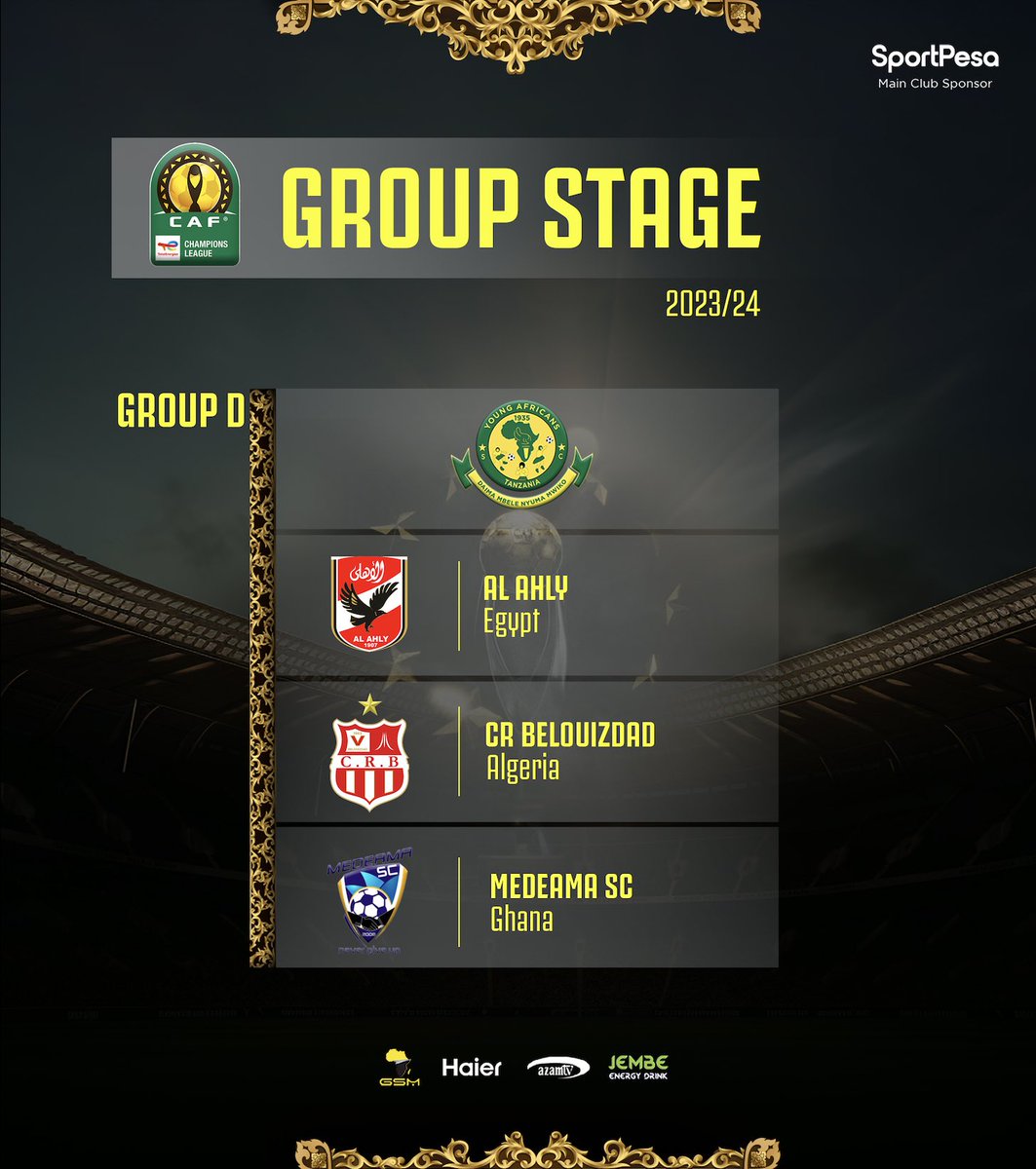 𝐂𝐀𝐅𝐂𝐋 𝐆𝐑𝐎𝐔𝐏 𝐒𝐓𝐀𝐆𝐄 

Group D🔰💪🏽

#TheClubAboveAll
#DaimaMbeleNyumaMwiko