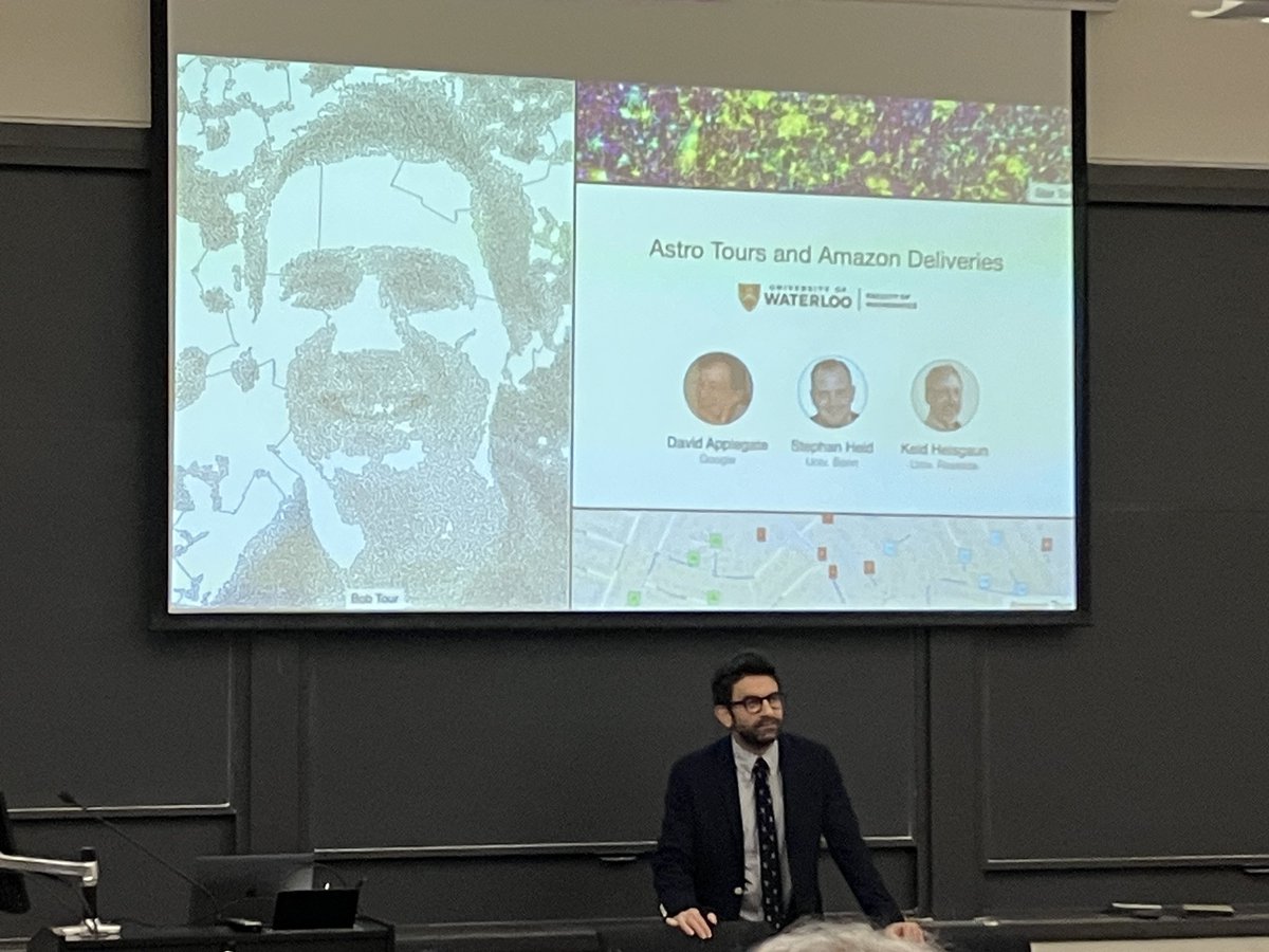 thserra's tweet photo. Robert Vanderbei’s birthday celebration with #BobFest starts with Amir Ali Ahmad introducing @wjcook, who told that Bob sold two paintings to his school at age 10; Cook reached out to the Grand Rapids school to buy those paintings, but they thought it was a prank call #orms https://t.co/MGILD8MmZU