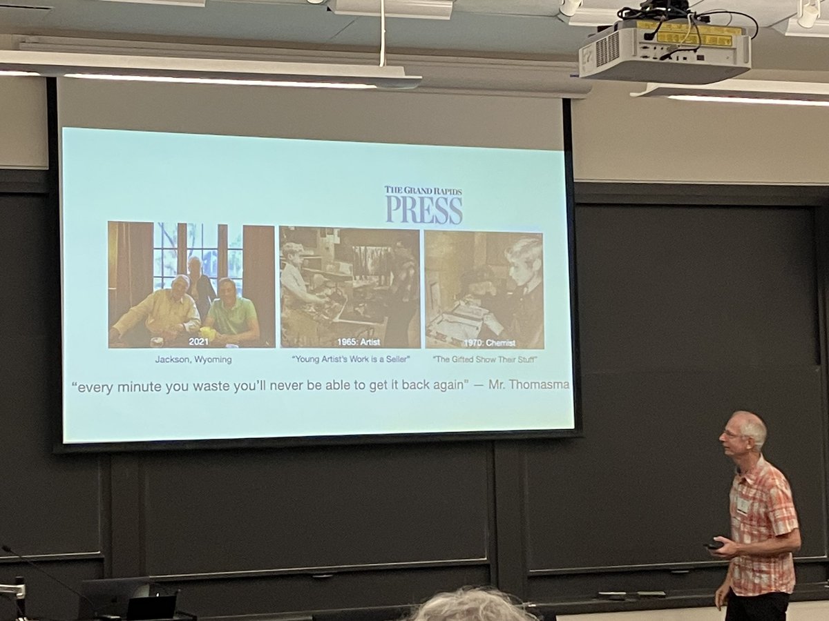 thserra's tweet photo. Robert Vanderbei’s birthday celebration with #BobFest starts with Amir Ali Ahmad introducing @wjcook, who told that Bob sold two paintings to his school at age 10; Cook reached out to the Grand Rapids school to buy those paintings, but they thought it was a prank call #orms https://t.co/MGILD8MmZU