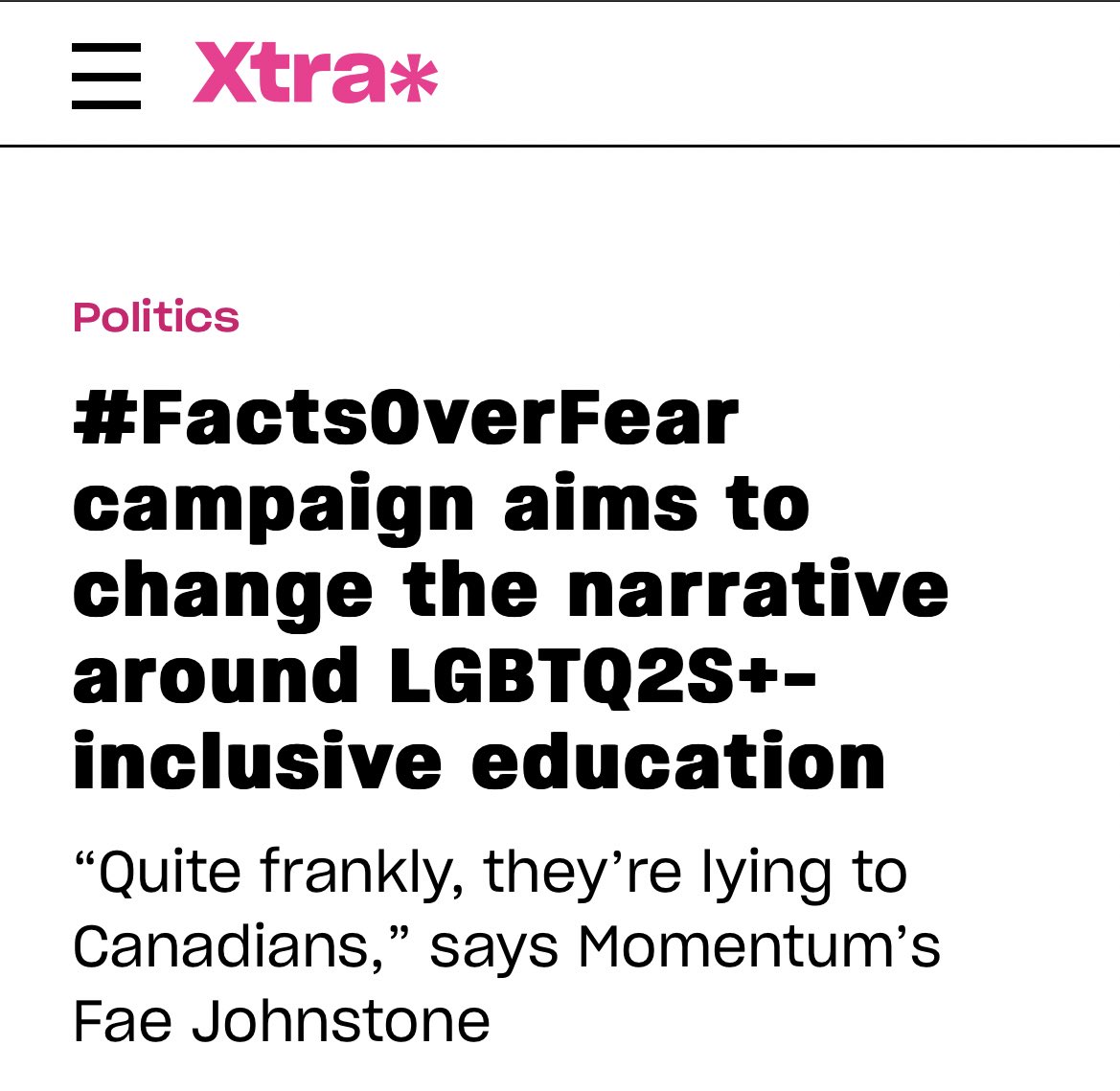 Together, we’re choosing #FactsOverFear in our children’s education.

Why? Because we need evidence and common sense to cut through the disinformation and fearmongering of the far right.

Join us: momentumcanada.net/factsoverfear