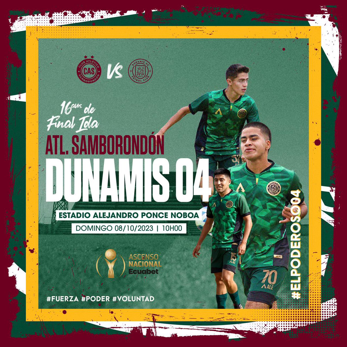 04DunamisFC's tweet photo. Guayas es el destino DEL PODEROSO 04  ✈️🇲🇱 en búsqueda de competir al más alto nivel… 

16AVOS DE FINAL (IDA) PLAYOFFS ASCENSO NACIONAL @ecuabetoficial 

🆚 @casoficial_ec 

🏟️ Alejandro Ponce Noboa 

⌚️ 10h00

🗓️ 08/10/2023

HASTA QUE TODO SEA COMO LO SOÑAMOS https://t.co/1tUbKR9Z29