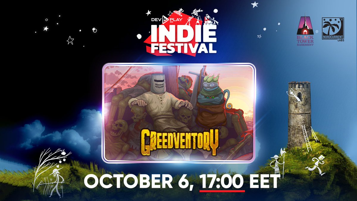 Extra, extra! Hey, adventurers, a little update: #Greedventory will be shown at Dev Play Indie Festival a bit earlier, now it's scheduled at 17:00 EET, so, basically in 5 minutes!⚡️ Don't miss it out, as there will be also an interview with our devs @BlackTowerCrew! 😎 
Sit back,