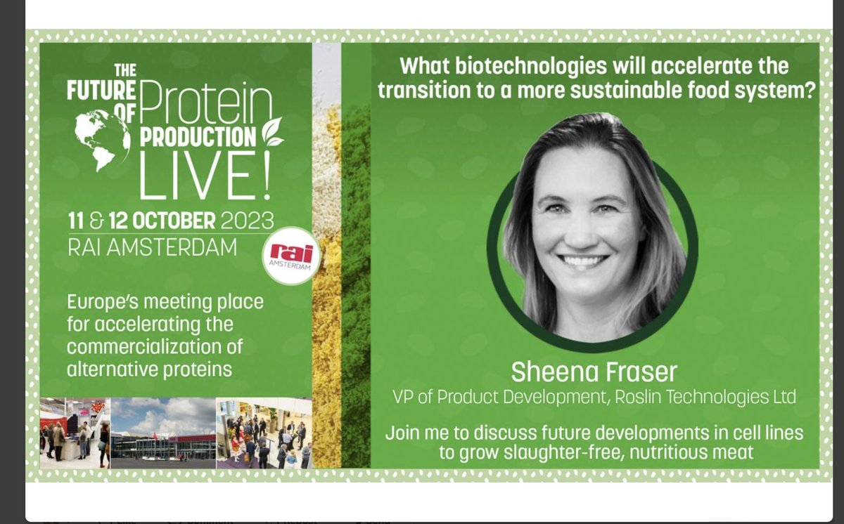 Roslin Technologies Ltd (@roslintech) on Twitter photo Our SVP of Product Development, Sheena Fraser, will be joining the <a href="/FutureProtein/">Protein Production Technology</a> #LIVE next week to join in an exciting discussion about the future cell line developments for #cultivatedmeat Our SVP of Product Development, Sheena Fraser, will be joining the <a href="/FutureProtein/">Protein Production Technology</a> #LIVE next week to join in an exciting discussion about the future cell line developments for #cultivatedmeat