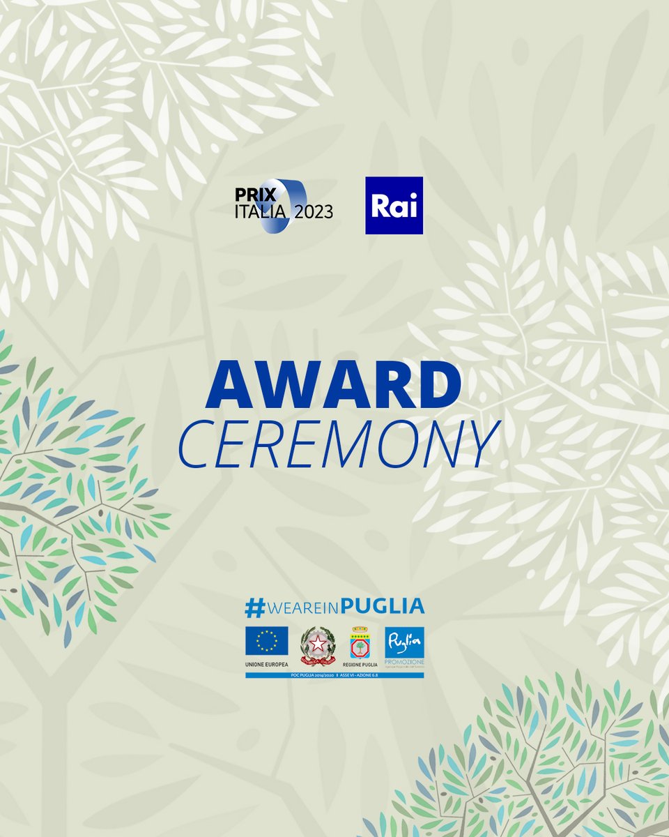 #PrixItalia75 Award Ceremony
With Carolina Di Domenico and <a href="/FSolibello/">Filippo Solibello</a>

📅6th October, 6 p.m.
📍Piazza del Ferrarese

Live streaming on <a href="/RaiPlay/">RaiPlay</a>👉 bit.ly/diretta_RaiPlay

In partnership with <a href="/RegionePuglia/">RegionePuglia</a> <a href="/WeAreInPuglia/">WeAreInPuglia</a>.

#EngageMe <a href="/ComunediBari/">Comune di Bari</a> <a href="/EBU_HQ/">EBU</a>