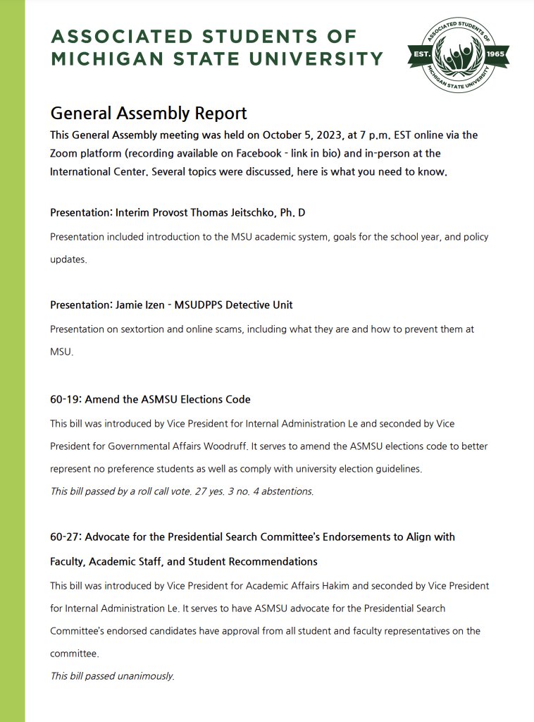 Here is everything that happened at our General Assembly meeting last night!