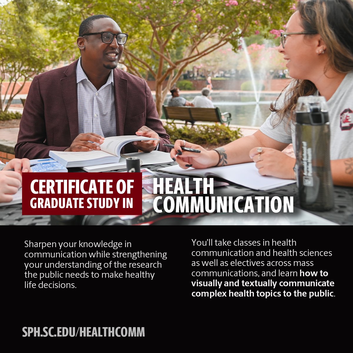 Did you know you can enroll in a graduate certificate in Aging, Global Health, and Health Communication through the HPEB department? The certificate programs are open to current graduate students and all applicants with a bachelor’s degree! Learn more at sph.sc.edu/certificates