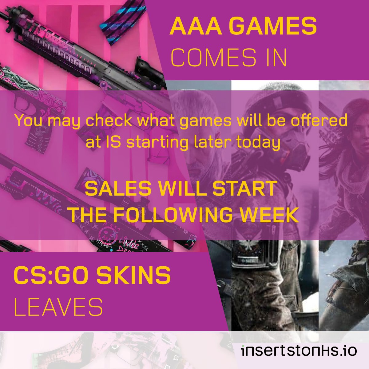 Insert Stonks (@insertstonks) on Twitter photo As a result of factors outside of our control, we will today disable the opportunity to purchase CS:GO skins. We will post a list of the very first AAA titles later today that you can purchase the following week.
#AAA #CSGO #games #skins #marketplace As a result of factors outside of our control, we will today disable the opportunity to purchase CS:GO skins. We will post a list of the very first AAA titles later today that you can purchase the following week.
#AAA #CSGO #games #skins #marketplace