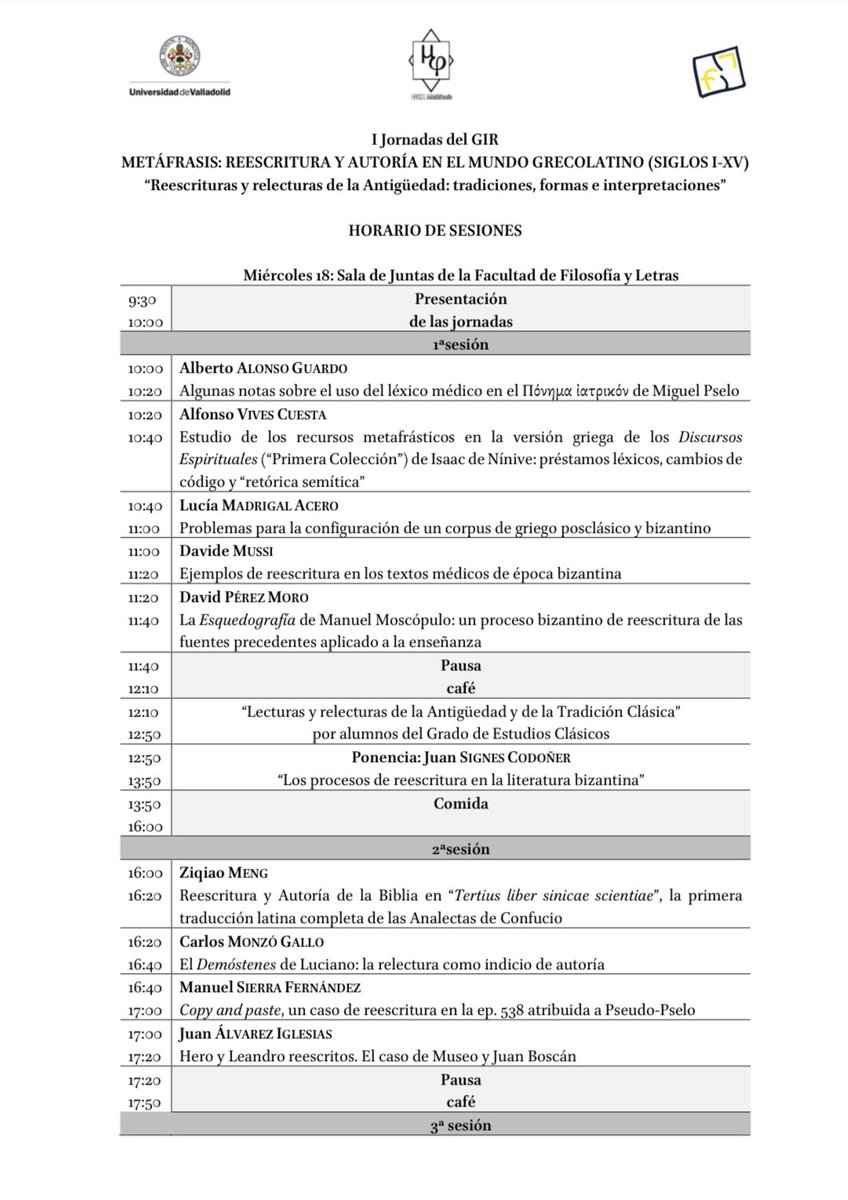 clasicas_uva's tweet photo. Los días 18 y 19 de octubre se celebrarán en @FyL_UVa las I Jornadas “Reescrituras y relecturas de la Antigüedad: tradiciones, formas e interpretaciones” https://t.co/12w0BGgd0z
