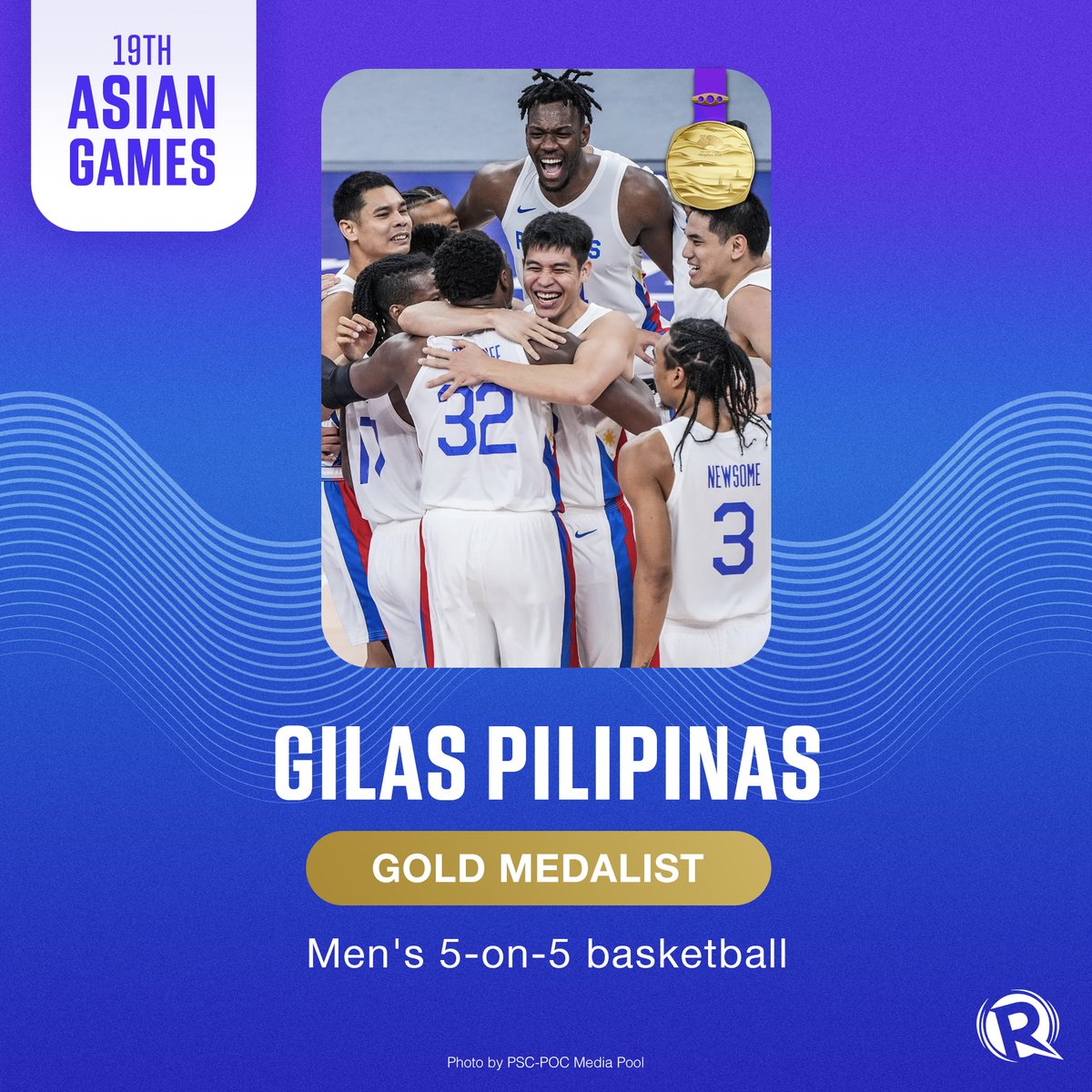 RapplerSports's tweet photo. ASIAN GAMES KINGS 🇵🇭🥇💪🏼

JUST IN. Gilas Pilipinas wins gold medal in the #AsianGames for the first time since 1962 as it gets back at Jordan in the men's basketball final! https://t.co/H7HAauayWF https://t.co/KrO2jz5ija