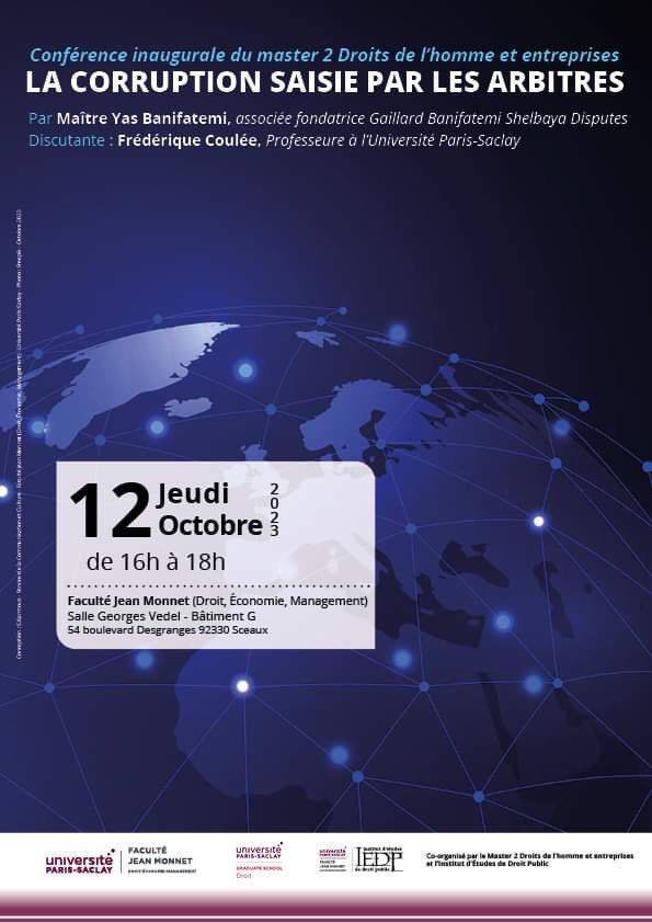 Faculté Jean Monnet Paris-Saclay Officiel (@fjmofficiel) on Twitter photo LA CORRUPTION SAISIE PAR LES ARBITRES - Conférence inaugurale du master 2 droits de l’homme Jeudi 12 octobre 2023 de 16h >18h faculté Jean Monnet <a href="/InstitutDroit/">Institut d’Etudes de Droit Public (IEDP)</a> <a href="/UnivParisSaclay/">Université Paris-Saclay</a> LA CORRUPTION SAISIE PAR LES ARBITRES - Conférence inaugurale du master 2 droits de l’homme Jeudi 12 octobre 2023 de 16h >18h faculté Jean Monnet <a href="/InstitutDroit/">Institut d’Etudes de Droit Public (IEDP)</a> <a href="/UnivParisSaclay/">Université Paris-Saclay</a>