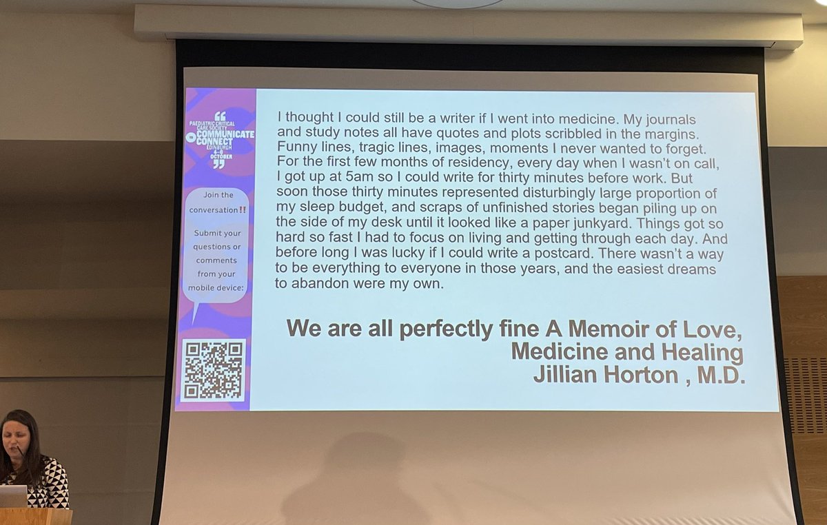 ‘There wasn’t a way to be everything to everyone… & the easiest dreams to abandon were my own.’ This. Absolutely this. 😔 @Betty_Hende quotes @JillianHortonMD on the challenges of maintaining our creative passions in busy clinical roles #PCCS2023 #PedsICU #MedicalHumanities