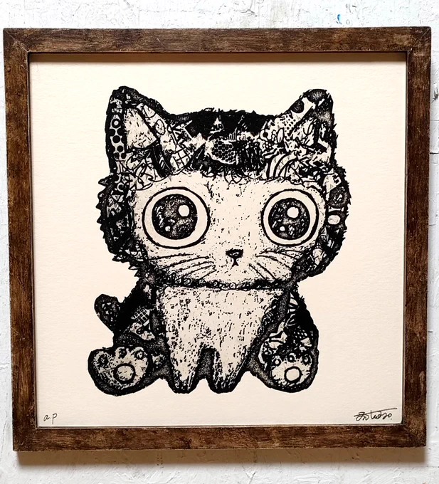 #イラスト好きさんと繋がりたい  #絵描きさんと繋がりたい #イラスト #絵 #銅版画 #猫 #メルカリ

title「ちょこんとニャンコ」 