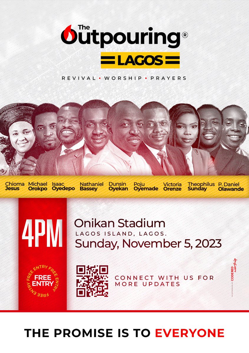 THE OUTPOURING LAGOS!!! This will be a meeting for a GENERATION!!! Don't miss it for anything!!!! Let's share this widely... God bless you