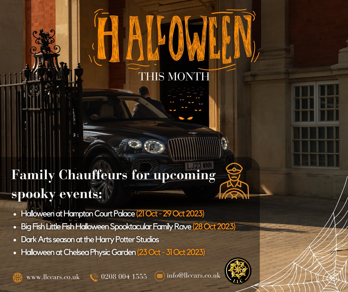 LLCCARS's tweet image. Spooktacular Chauffeur Service for Your Halloween Family Fun! 🎃Contact us now to book your bewitching experience! 🚗👻 

📧 info@llccars.co.uk
📞 0208 004 1555

#llccars #londochauffeur #chauffeurservice  #personaldriver  #familyhalloween #halloween #spookyseason