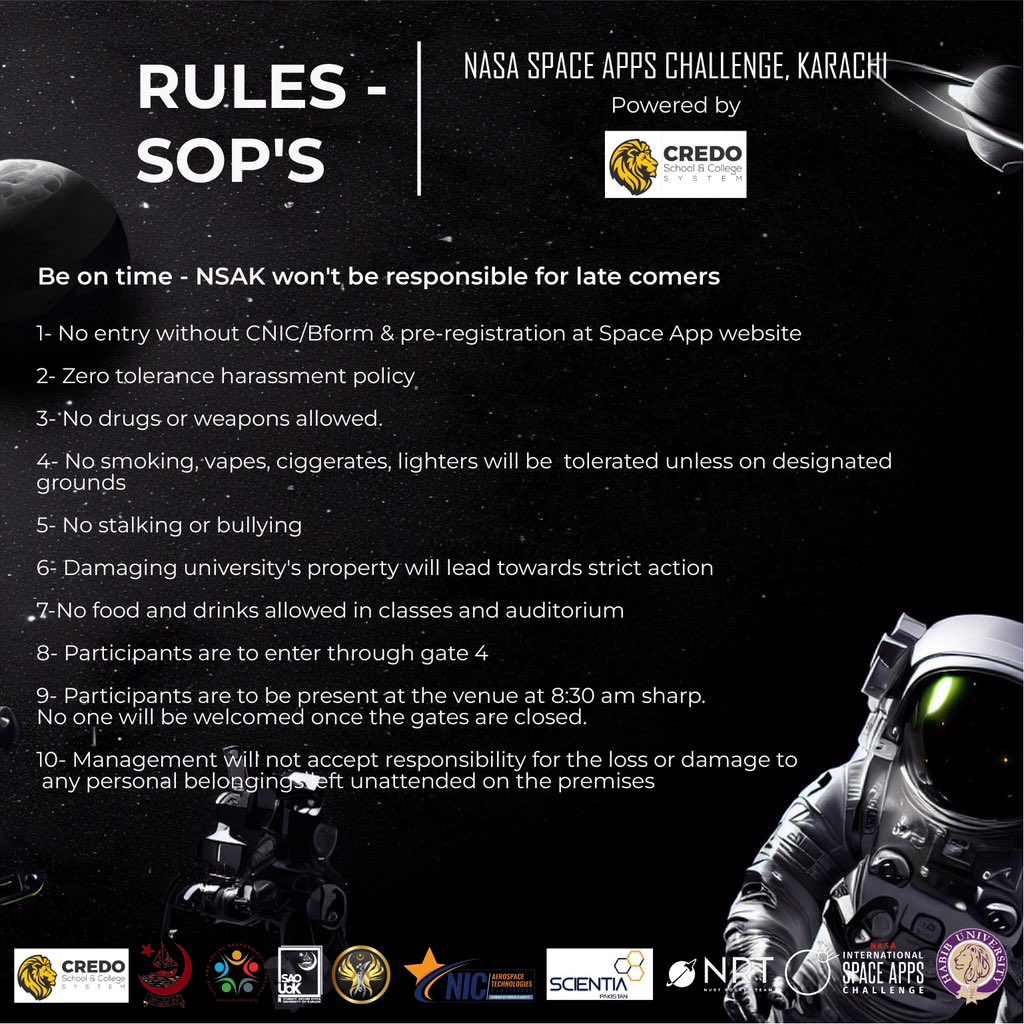 spaceapps_khi's tweet photo. Rules are the silent guardians of a civilized society.

#spaceapps2023 #nasaathabib #nasainkarachi #spacesappschallenge #raheqamar https://t.co/dZDmocb3qA