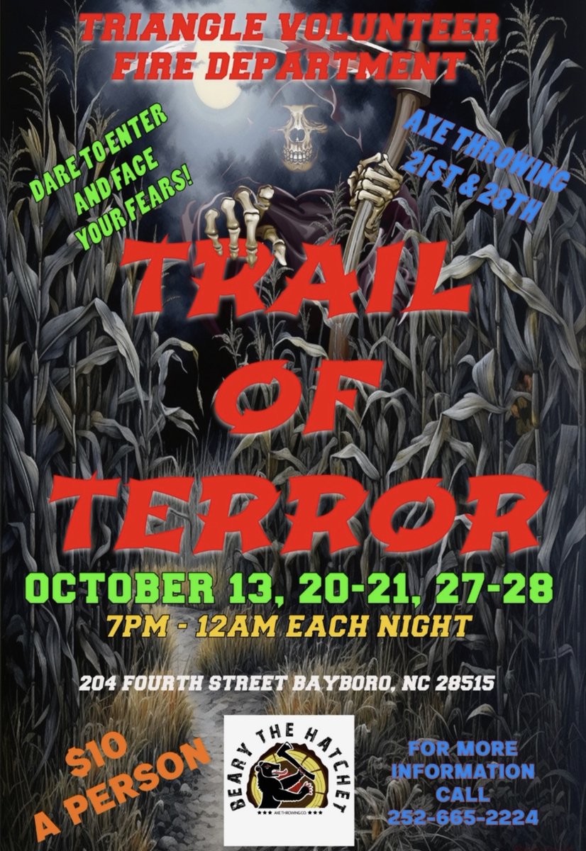 Triangle Fire Department Trail of Terror | Happening in 7 Days in #Bayboro 
allevents.in/bayboro/200025…