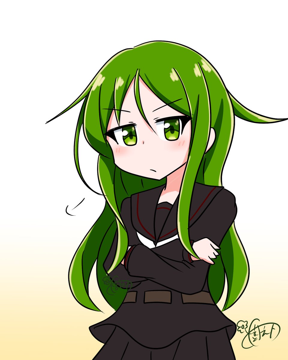 nagatsuki (kancolle) 1girl solo long hair green hair green eyes school uniform serafuku  illustration images