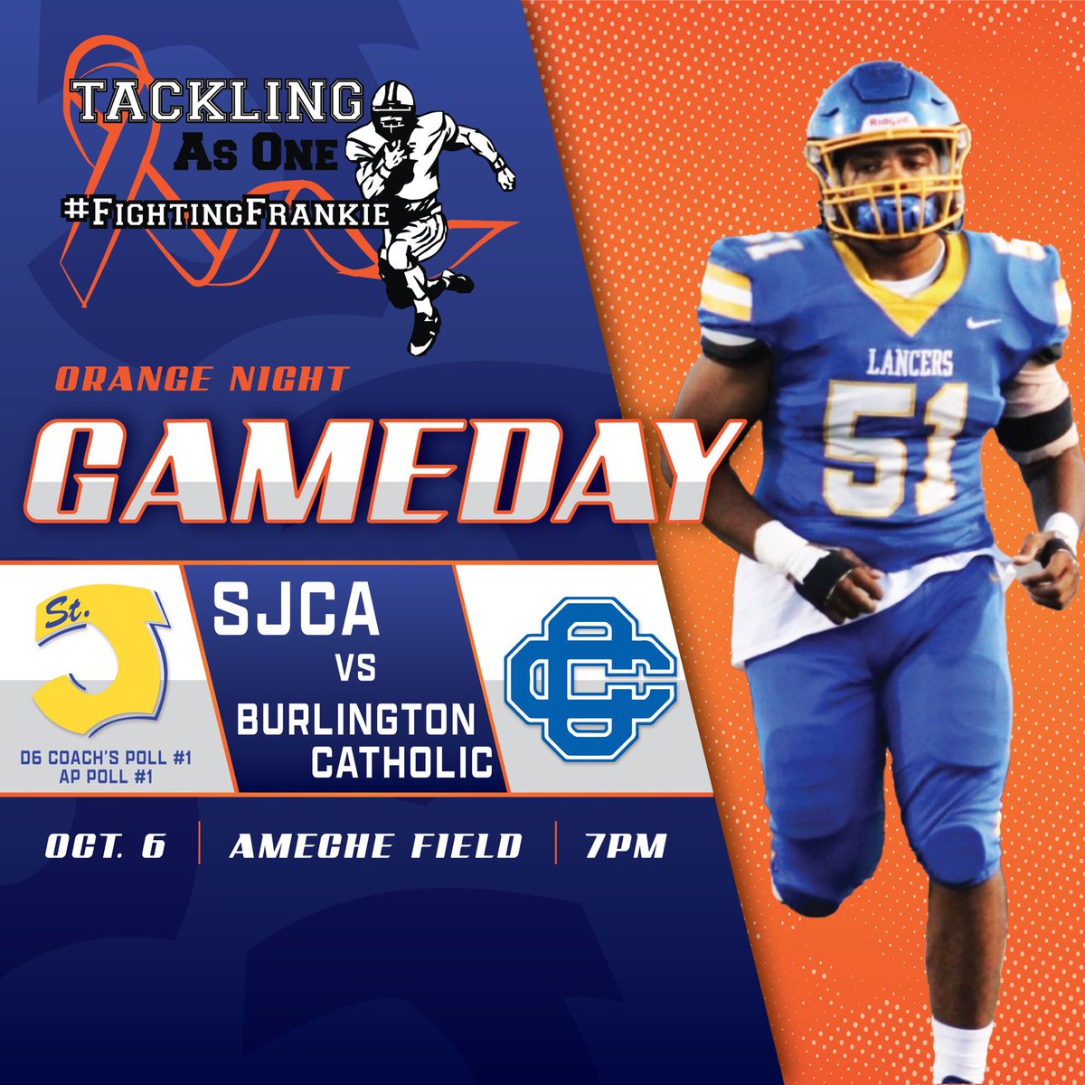 SJCA_FB's tweet photo. A crisp October evening, tonight! Just the way Frankie would like it! Football weather!!! Let’s go! #FAMILY https://t.co/vFLwGyb4Di
