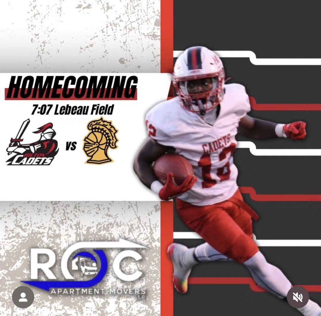 Get out and catch the @hiltoncadetsfb tonight @lebeau field for their Homecoming game Vs. McQuaid! @BarstoolHilton @coach_pitt24 #rollcadets