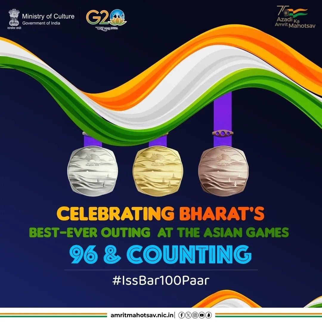 SatishViswanat's tweet photo. With 1.4 billion manifesting success, there's nothing that can stop Bharat 🇮🇳 from making #IssBaar100Par possible! Go for glory, Bharat! 

#AmritMahotsav #JeetegaBharat #AsianGames2022 #MainBharatHoon https://t.co/Rb7MS9mi5y