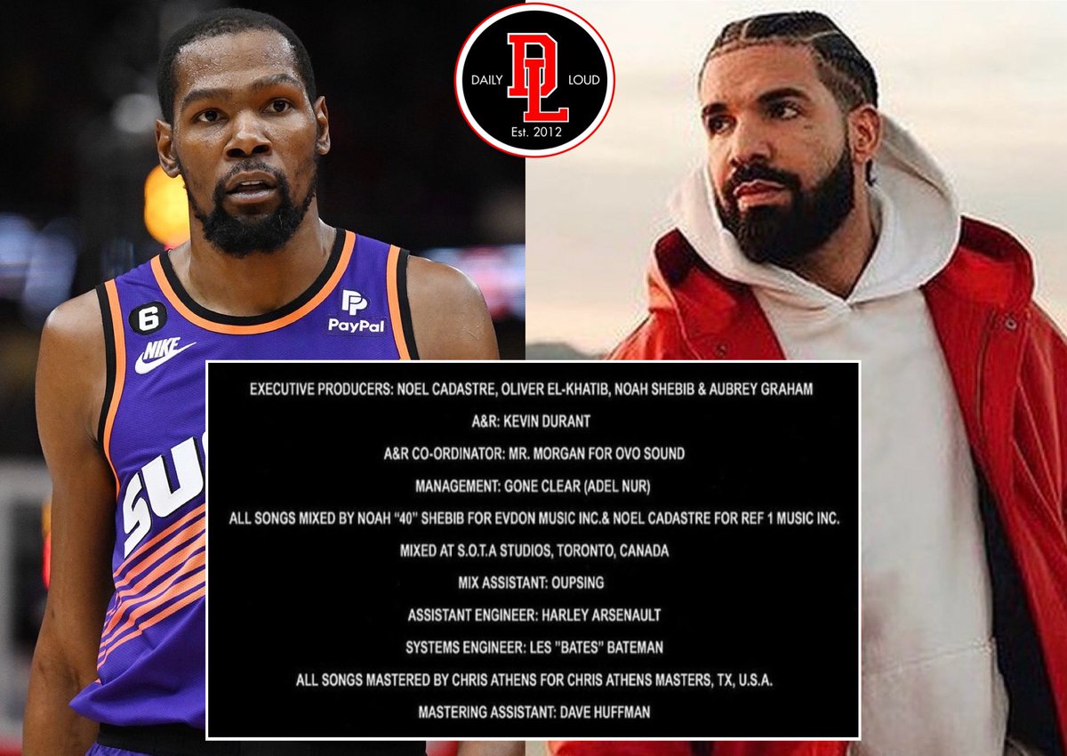 Kevin Durant is listed as the A&amp;R for Drake’s new album “For All The Dogs” 👀💿
