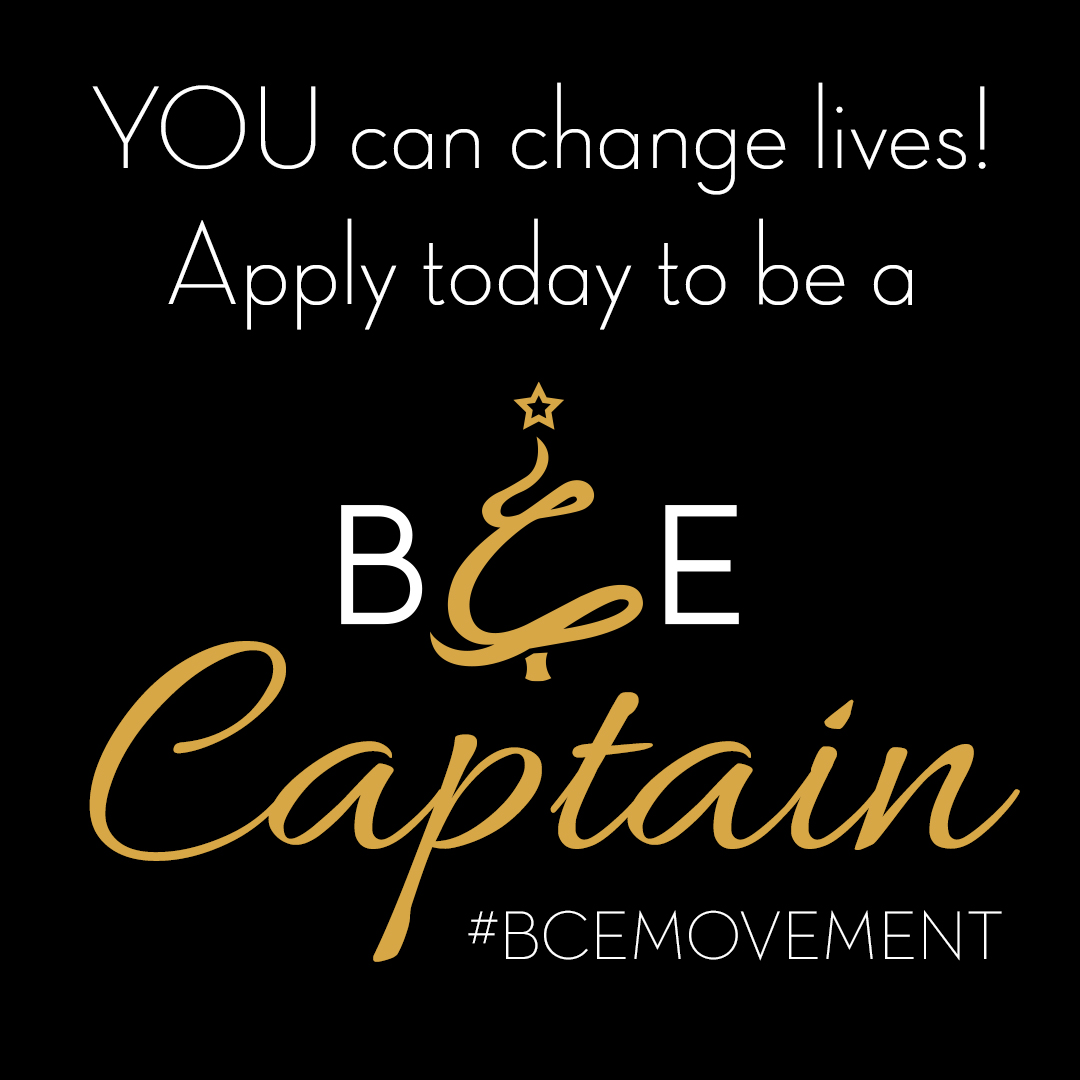 Captain a team and adopt a family to support this year. BCE Captains see Best Christmas Ever as an opportunity to leave their mark on this world. Become a BCE Captain🎄bcemovement.org/captainapplica…

#BCEMovement #BCE #BestChristmasEver #MakeADifference #GenerosityInspiresGenerosity