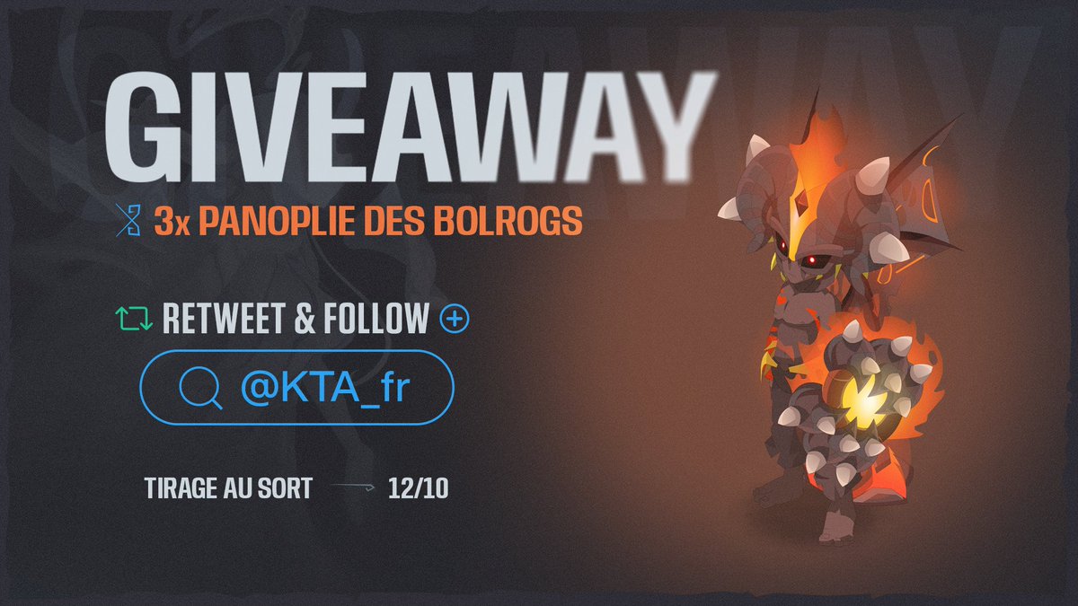 DOFUSEsport's tweet image. On vous les a promises, les voici !

3 Panoplie des Bolrogs à gagner par tirage au sort 🍀

➡️ RT
➡️ Follow @KTA_fr

Et pour être sûr à 100% d'en avoir une, rendez-vous en boutique ! shop.smiz-events.com