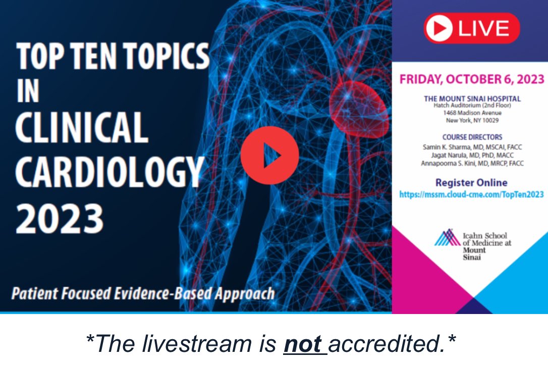 Watch the Top Ten Topics in Clinical Cardiology Livestream Now! youtube.com/live/Suw4tytqd… #CardioTwitter #cardiology #interventionalcardiology #clinicalcardiology