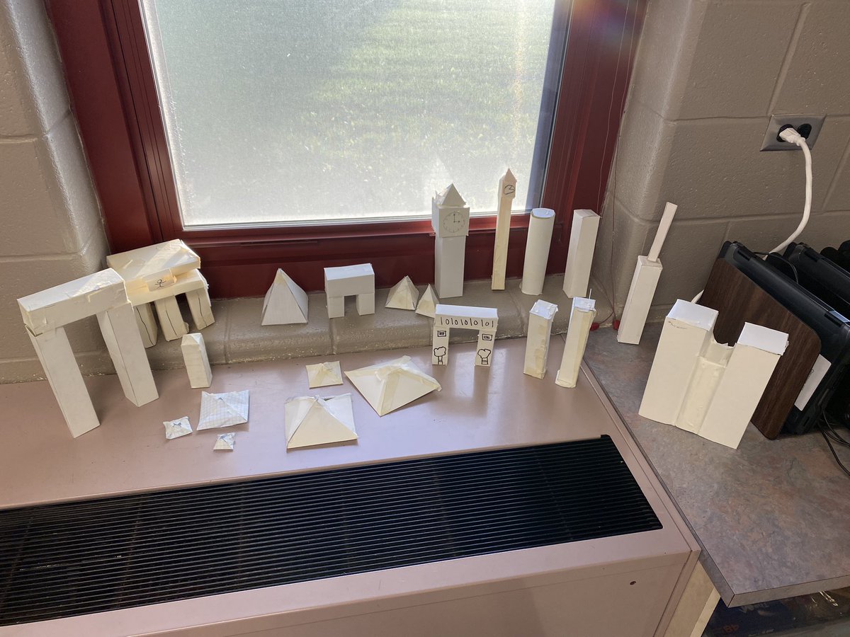 cheretta's tweet photo. Current 8th grade Geometry Landmark Projects. Students chose landmarks, created posters, and then constructed 3D models. They did a great job!! @ChannahonPride https://t.co/53polwH1aa