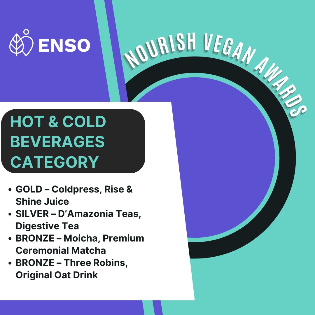 ENSOImpact's tweet image. Introducing 🥁 

The winners of the @NourishAwards Vegan Awards 2023 🏆 

Ranging from 5️⃣ Categories: 
🔹Chocolate Category 
🔹Cupboard Essentials Category 
🔹Hot &amp;amp; Cold Beverages Category 
🔹Plant Based Protein &amp;amp; Small Meals Category 
🔹Snacks &amp;amp; Baked Goods Category