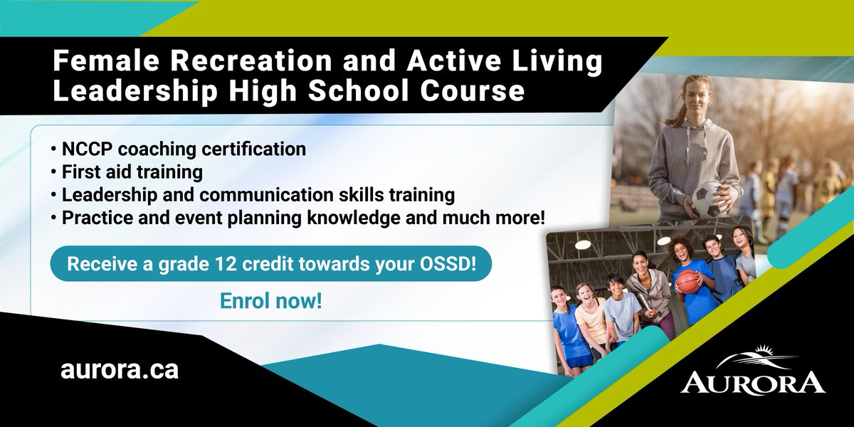Town_of_Aurora's tweet photo. Registration is now open for the Recreation & Healthy Active Living Leadership Course!
Visit https://t.co/GGT36cQcmd for more details.
#Aurora #AuroraSportPlan #LeadershipCourse #LeadersInLife #WomenInSport https://t.co/sSTb07kY1T