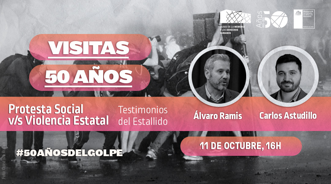 MuseoMemoriaCL's tweet image. 🌹 Visitas 50 años

👉 Protesta Social v/s Violencia Estatal
Testimonios del estallido

A #50AñosdelGolpe realizaremos durante todo este 2023 las “Visitas 50 años”, recorrido guiado con invitades especiales, testimoniantes del mundo de la cultura, la memoria y los DDHH.

1/5