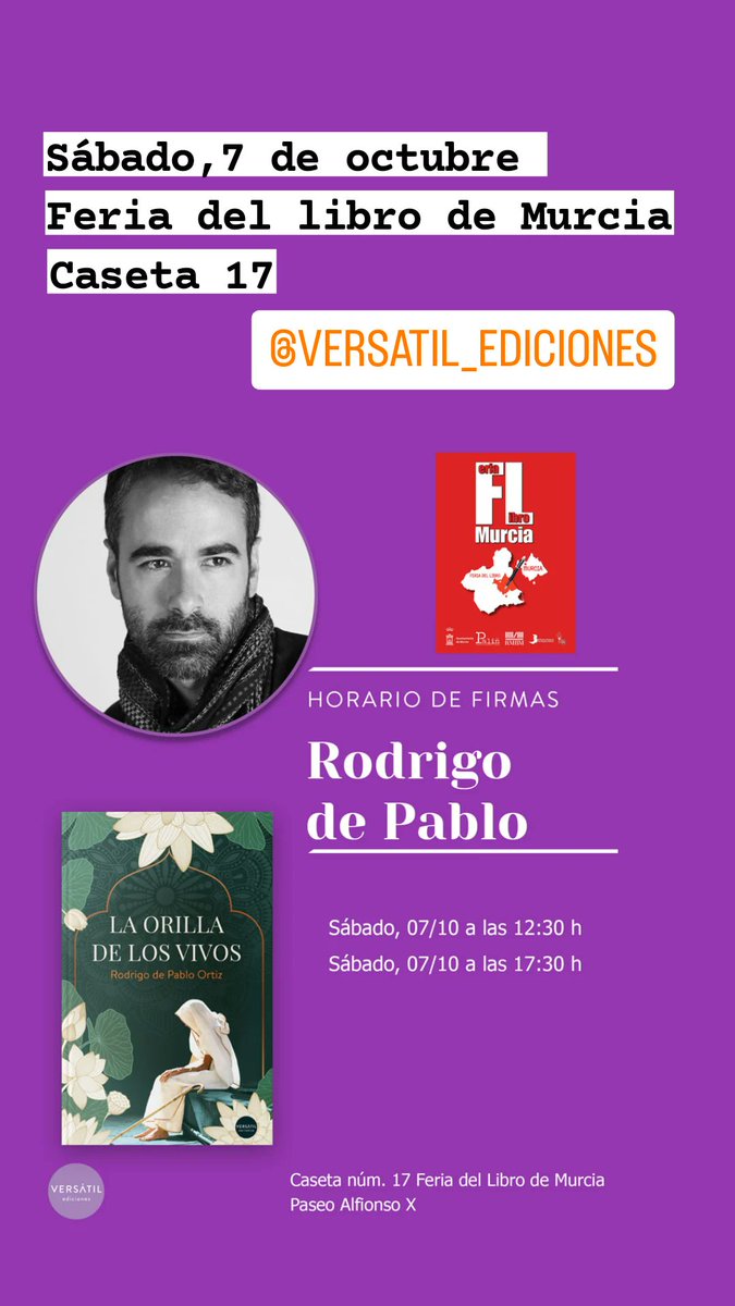rodrigo de pablo (@rodrigodpablo) on Twitter photo Murcia, mañana nos vemos en la Feria del Libro 🪷📚🕉️
En la caseta de <a href="/edversatil/">Ediciones Versátil</a> se estará fresquito ⬇️ Murcia, mañana nos vemos en la Feria del Libro 🪷📚🕉️
En la caseta de <a href="/edversatil/">Ediciones Versátil</a> se estará fresquito ⬇️