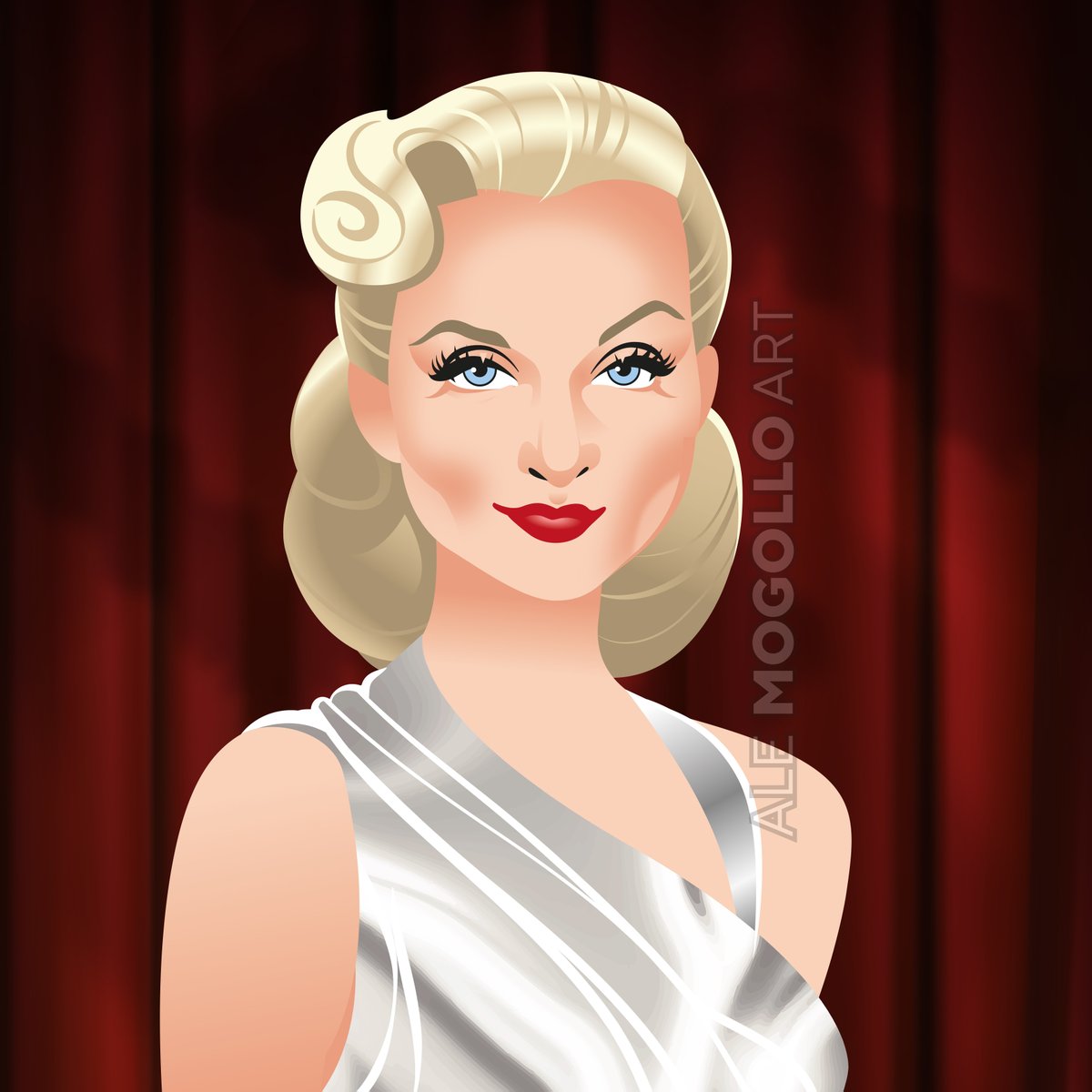 Remembering the brilliant comedienne Carole Lombard on her birthday. Gone too soon. She was wonderful as Maria Tura in Ernst Lubitsch's masterpiece To be or not to be. #carolelombard #happybirthday #oldhollywood #tobeornottobe #lubitsch #alejandromogolloart