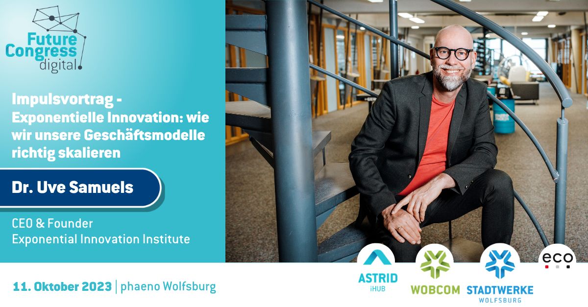 AstridIhub's tweet photo. Nur noch wenige Tage bis zum https://t.co/S2HQS2XBWM 2023 in Wolfsburg 💡
 
Ein Highlight des Tages wird der Impulsvortrag von Dr. Uve Samuels (Exponential Pioneer) (CEO &amp; Founder Exponential Innovation Institute) zum Thema „Exponentielle Innovation"@eii
https://t.co/QDtaNBM1nS https://t.co/ca2qdBlSBN