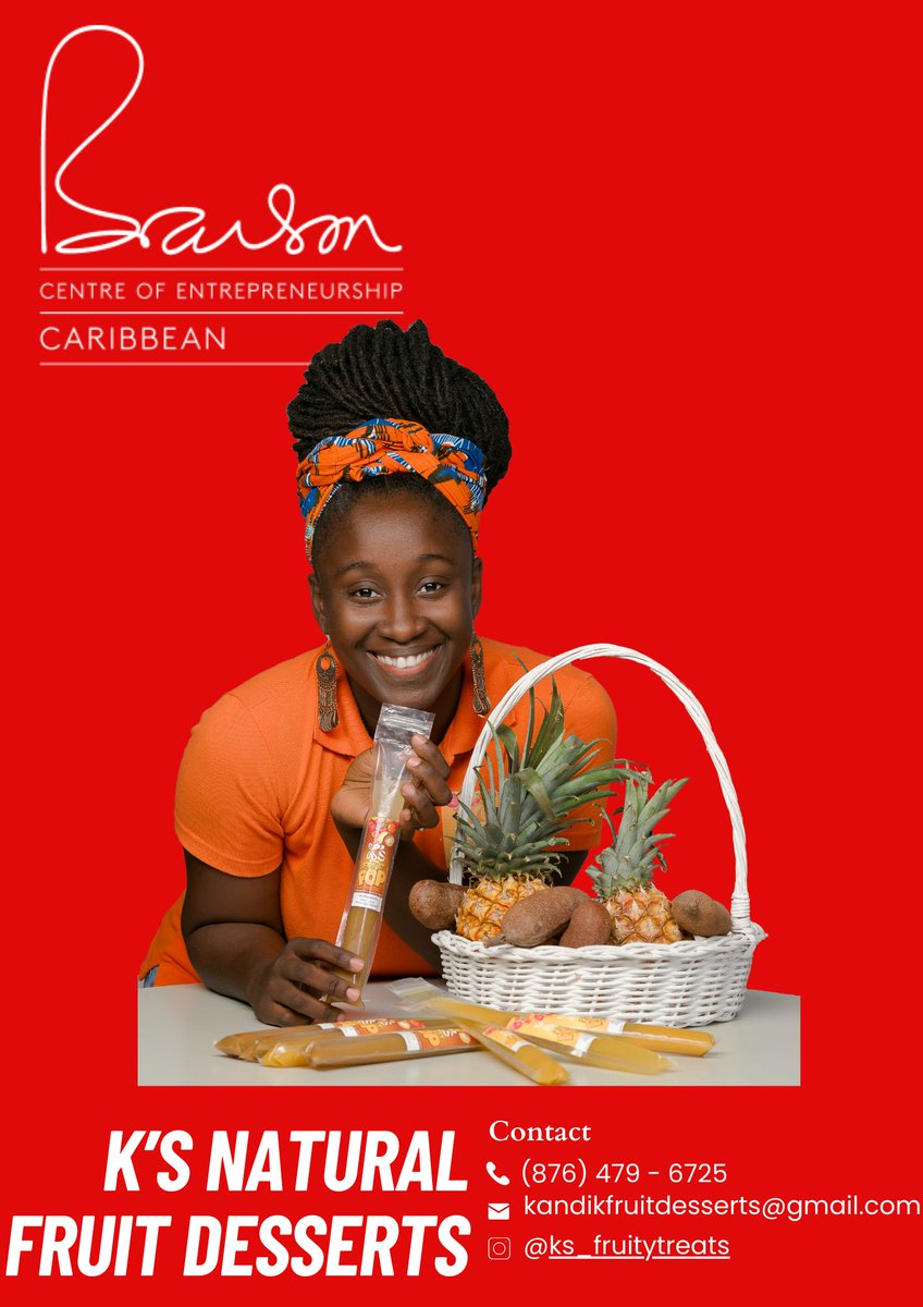 A refreshing fruit pop on a hot summer day. That sounds nice, right? K's Natural Fruit Desserts specialises in manufacturing and distributing natural fruit pops and natural fruit desserts using locally sourced fruits in Jamaica.
Join us in Congratulating Kemesha.
#bransoncentre