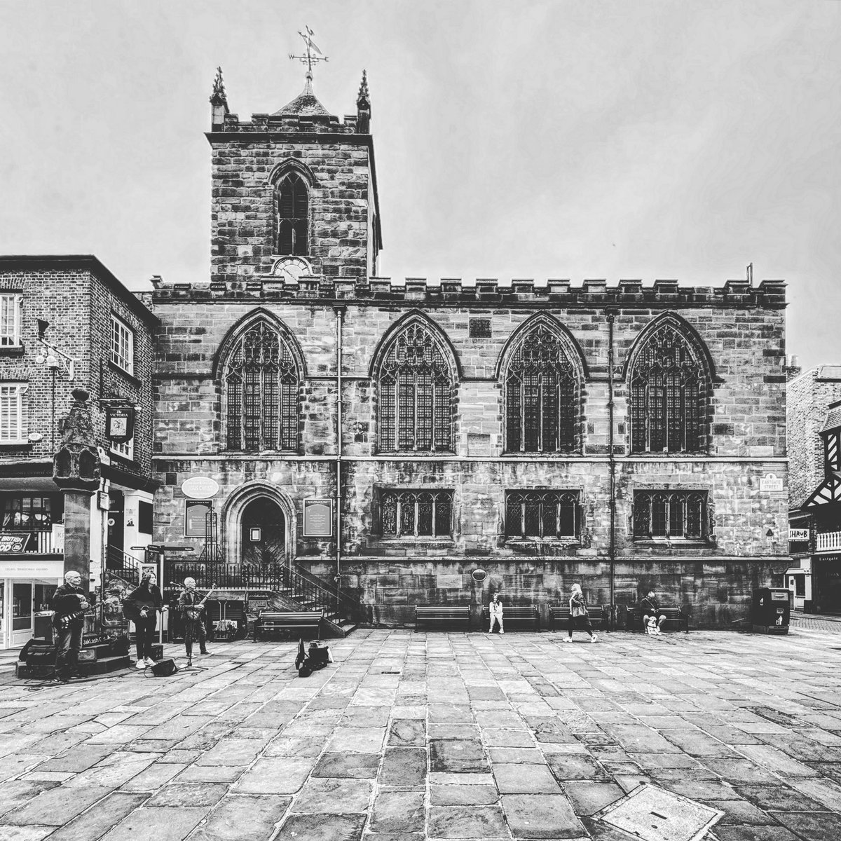 St. Peter’s, Chester. G1. 14 Century+. Standing by High Cross partially on site of the Roman Principia. It was commonplace for the Anglo-Saxons to include Roman fabric when ‘robbing out’ to build new churches and it’s believed foundations date from this period | <a href="/buttressarch/">Buttress Architects</a>
