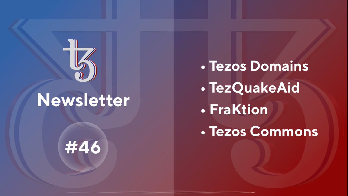 L’édition 46 de #tezos 🇫🇷 news update est là 🔥

Découvrez cette fois <a href="/tezosdomains/">Tezos Domains</a>, <a href="/tezquakeaid/">TezQuakeAid</a>, <a href="/getfraktion/">Fraktion</a> &amp; <a href="/TezosCommons/">Tezos Commons</a> 

Inscrivez-vous à la Newsletter : tezosfrance.substack.com

#CleanNFT #Crypto #Web3 #Web3community