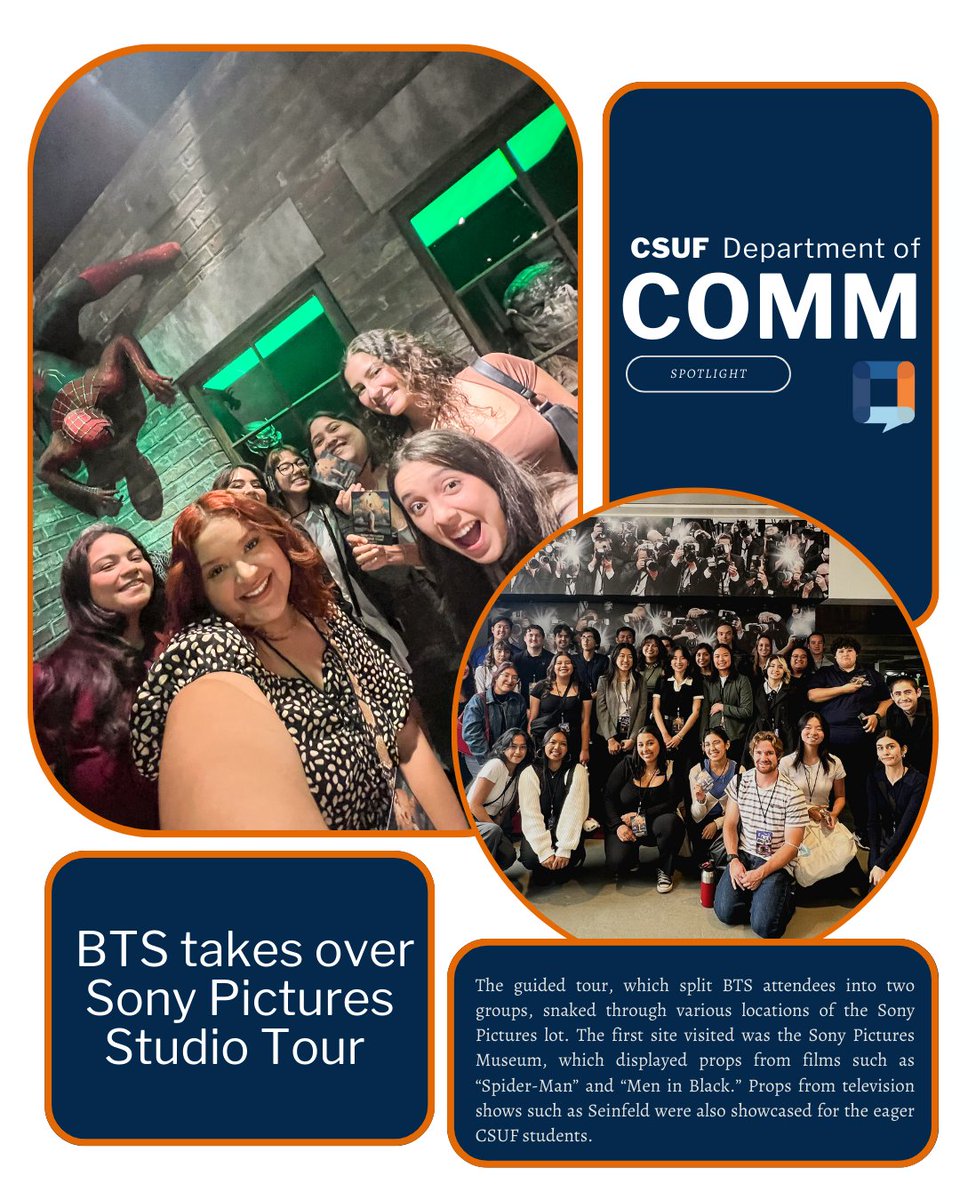 🚨New spotlight time!🚨 What a fun event that CSUF's Behind the Scenes members were able to enjoy at Sony Pictures Studios.
-
✏️: Holly Johnson
📸: Courtesy of BTS club
@csuf @CSUFBTS @commCSUF 
-
communications.fullerton.edu/comm/spotlight…